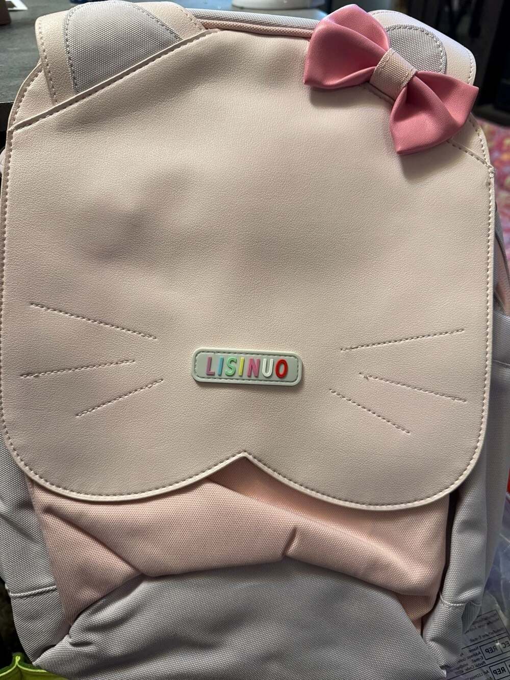 LISINUO Pink Cat Design Kids Backpack with Bow